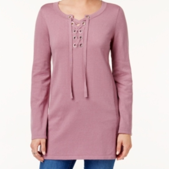 Style & Co. Sweaters - Style & Co Lace up Tunic Sweater Top Mauve